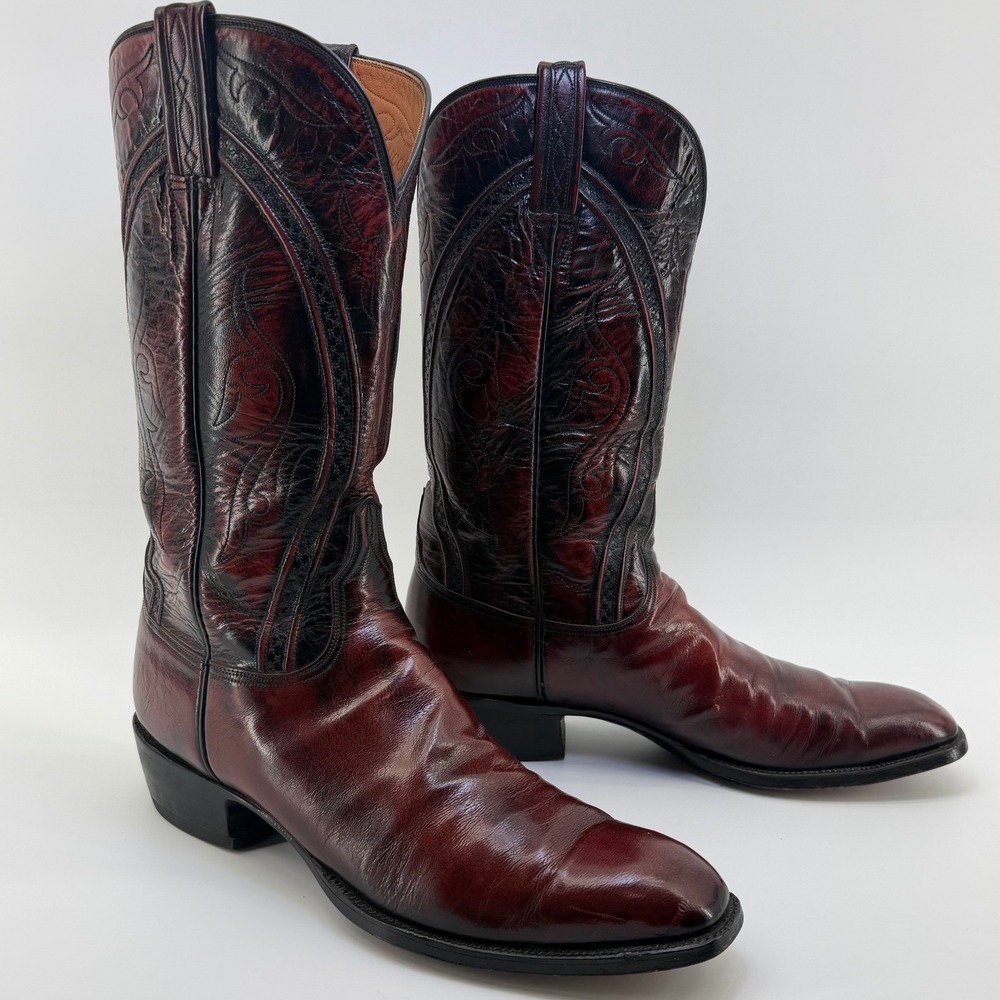 Lucchese San Antonio Vintage Black Cherry Cowboy Western Boots Men's Size 11.5 B